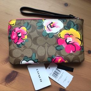 🌸 Coach Large Corner Zip In Signature Canvas With Vintage Rose Print 🌺